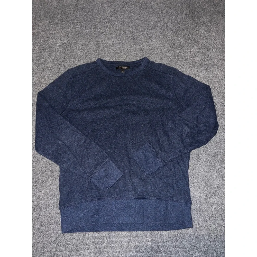 Banana Republic Mens Ultra-Soft Waffle Crewneck Sweatshirt Medium Navy Blue Marl